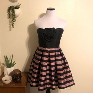 Strapless Black & Pink Striped Party Dress